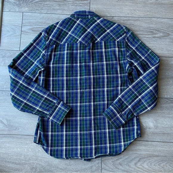 Gap Slim Fit Western  Blue Green Plaid Shacket - Picture 14 of 16